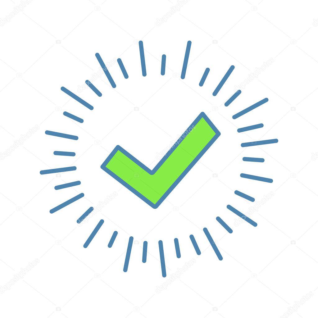 Quality assurance checkmark green color icon.