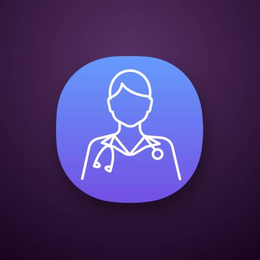 Kadın doktor mavi renk uygulaması simgesi. 