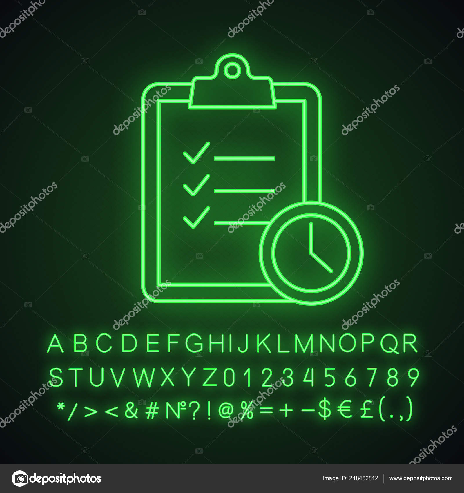 Time Management Neon Light Icon Glowing Sign Alphabet - 