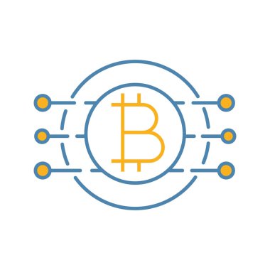 Bitcoin renk simgesi. Sanal para birimi. Online bankacılık. Bitcoin ödeme. Kontur sembolü. Mikroçip yolları içinde madeni para ile. İzole vektör çizim