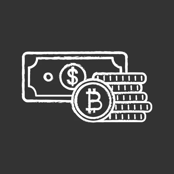 Monedas Bitcoin Pila Billete Dólar Icono Tiza Inversión Criptomoneda Ahorro — Archivo Imágenes Vectoriales
