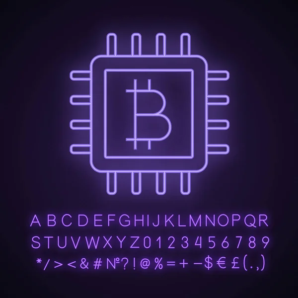 Cpu Bergbau Neonlicht Symbol Kryptowährungs Mining Hardware Bitcoin Zeichen Mikrochip — Stockvektor