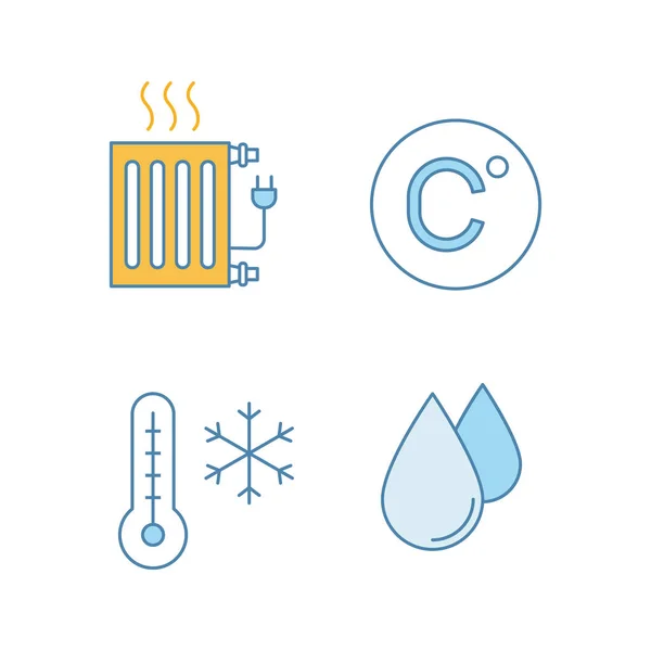 Farbsymbole Für Die Klimaanlage Eingestellt Elektroheizkörper Grad Celsius Wintertemperatur Luftfeuchtigkeit — Stockvektor