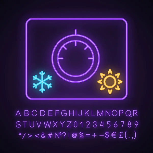 Klimatisierungsknopf Neonlicht Symbol Auto Temperaturregelung Thermostat Leuchtendes Zeichen Mit Alphabet — Stockvektor