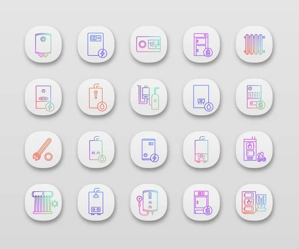 Conjunto Iconos Aplicación Calefacción Interfaz Calderas Radiadores Termostato Gas Electricidad — Archivo Imágenes Vectoriales