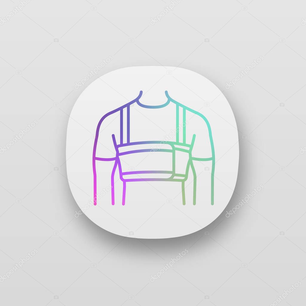 Surgical mens rib belt app icon. Male post surgery chest binder. UI/UX user interface. Gynecomastia bandage. Elastic sternal corset. Medical chest support. Injured rib. Vector isolated illustration 