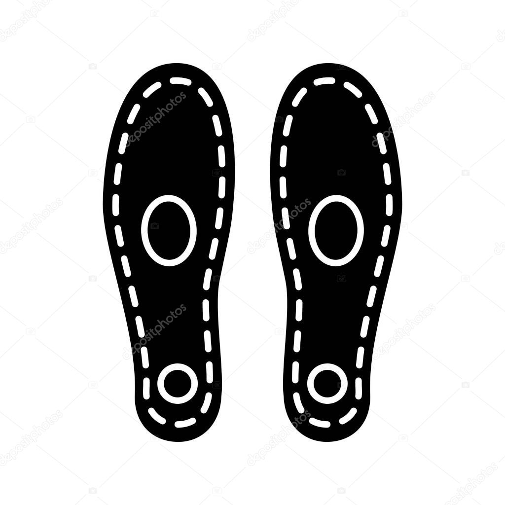 Orthopedic insoles glyph icon. Arch support. Orthotic insoles. Silhouette symbol. Shoe pads. Flat foot treatment. Negative space. Vector isolated illustration