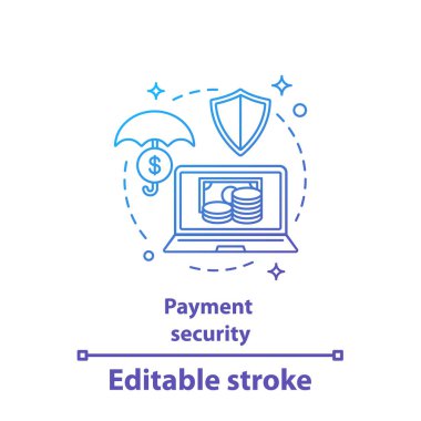 Ödeme güvenlik kavramı simgesi. E-ödeme. Güvenli para hareket fikir ince hat illüstrasyon. Online bankacılık. Dijital yatırım. İzole anahat çizim vektör. Düzenlenebilir kontur
