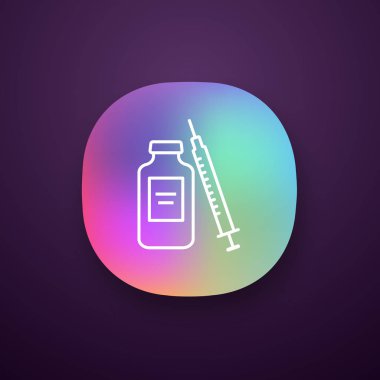 Tıp şişe ve şırınga app simgesi. Nörotoksin enjeksiyon. İlaçlar. UI/Ux Kullanıcı arabirimi. Web ya da mobil uygulama. İzole vektör çizim