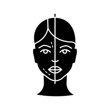 Önce ve sonra nörotoksin enjeksiyon glif simgesi. Kozmetik prosedür. Yüz gençleştirme. Estetik Tıp. Kozmetik. Siluet simge. Negatif alan. İzole vektör çizim