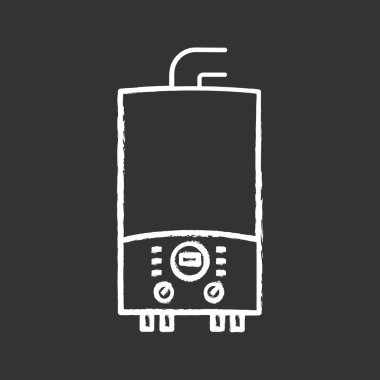 Elektrikli ısıtma kazanı tebeşir simgesi. Ev merkezi kalorifer. Isıtma sistemi. İzole vektör kara tahta çizim