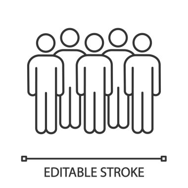Toplantı doğrusal simgesi. Protestocular. İnce hat illüstrasyon. Bir grup insan. Seçmenler, seçmenler. Sosyal, politik hareketi katılımcılar. Kalabalık. İzole vektör çizim. Düzenlenebilir kontur