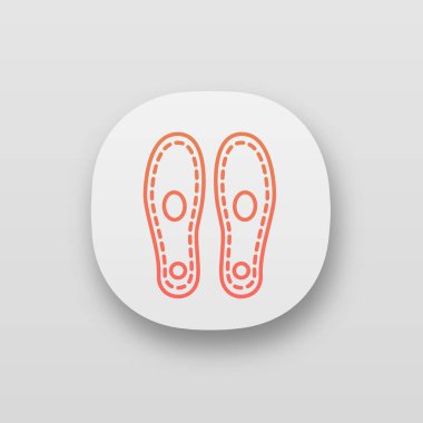Ortopedik tabanlık app simgesi. Kemer destek. Ortotik tabanlık. UI/Ux Kullanıcı arabirimi. Web ya da mobil uygulama. Yastıkları ayakkabı. Düz ayak tedavisi. İzole vektör çizim