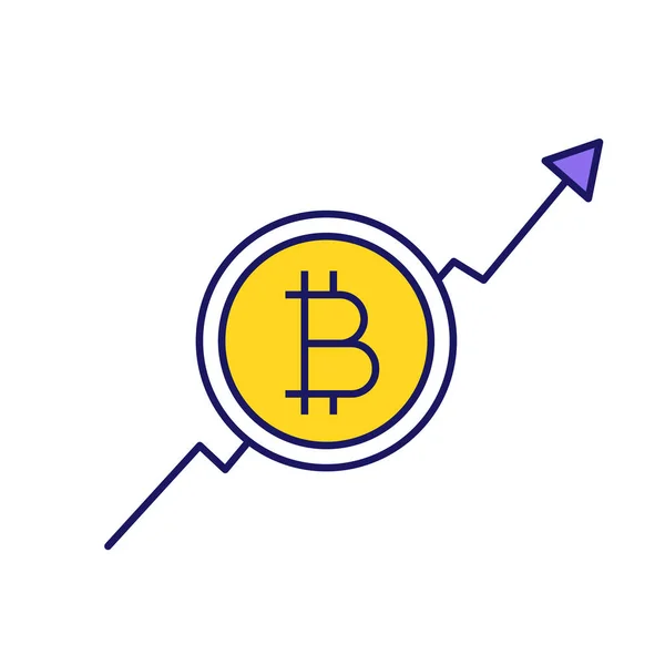 Bitcoin Market Growth Chart Color Icon Cryptocurrency Prices Rising Statistics — Stock Vector