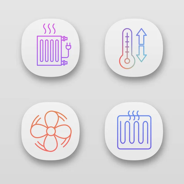 Set Icone Dell App Aria Condizionata Radiatore Elettrico Climatizzazione Ventilatore — Vettoriale Stock