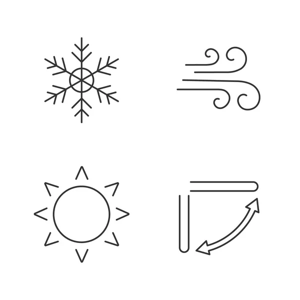 Air Conditionné Icônes Linéaires Ensemble Flocon Neige Flux Air Soleil — Image vectorielle