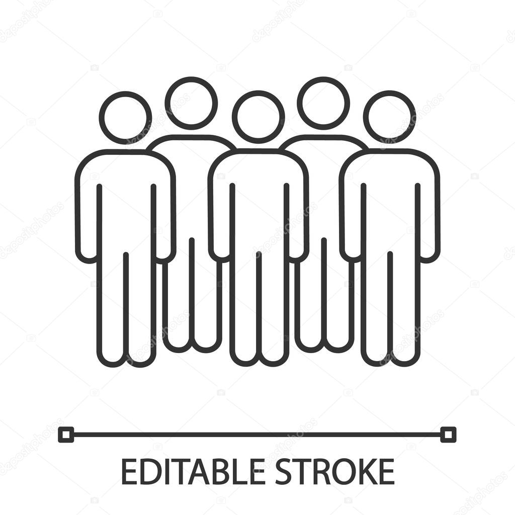 Meeting linear icon. Protesters. Thin line illustration. Group of people. Voters, electorate. Social, political movement participants. Crowd. Vector isolated drawing. Editable stroke