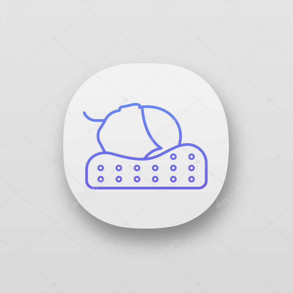Orthopedic pillow app icon. Foam memory pillow. UI/UX user interface. Correct sleeping neck position. Cervical cushion. Web or mobile application. Vector isolated illustration