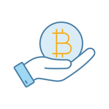 Açık el bitcoin sikke renk simgesi ile. Satın alma veya satma bitcoin. 