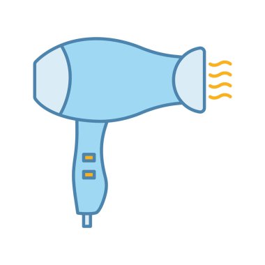 Saç kurutma makinesi renk simgesi. Otel odası, güzellik salonu saç kurutma. İzole vektör çizim