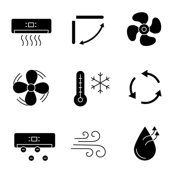 Air Conditioning Glyph Icons Set Air Conditioner Louvers Exhaust Fan — Stock Vector