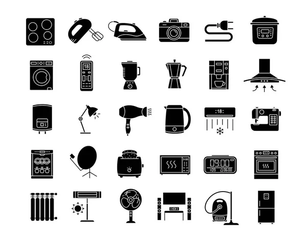 Conjunto Iconos Glifo Electrodomésticos Electrónica Hogar Cocina Tecnología Doméstica Nevera — Archivo Imágenes Vectoriales