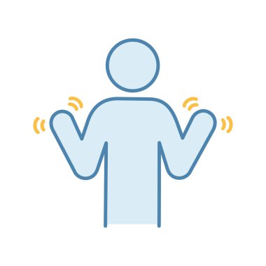 El titremesi renk simgesi. Parkinson hastalığı. Titrek eller. Anksiyete sarsıntı. Kas seğirmesi. Titreyen. Fizyolojik stres belirtileri. İzole vektör çizim