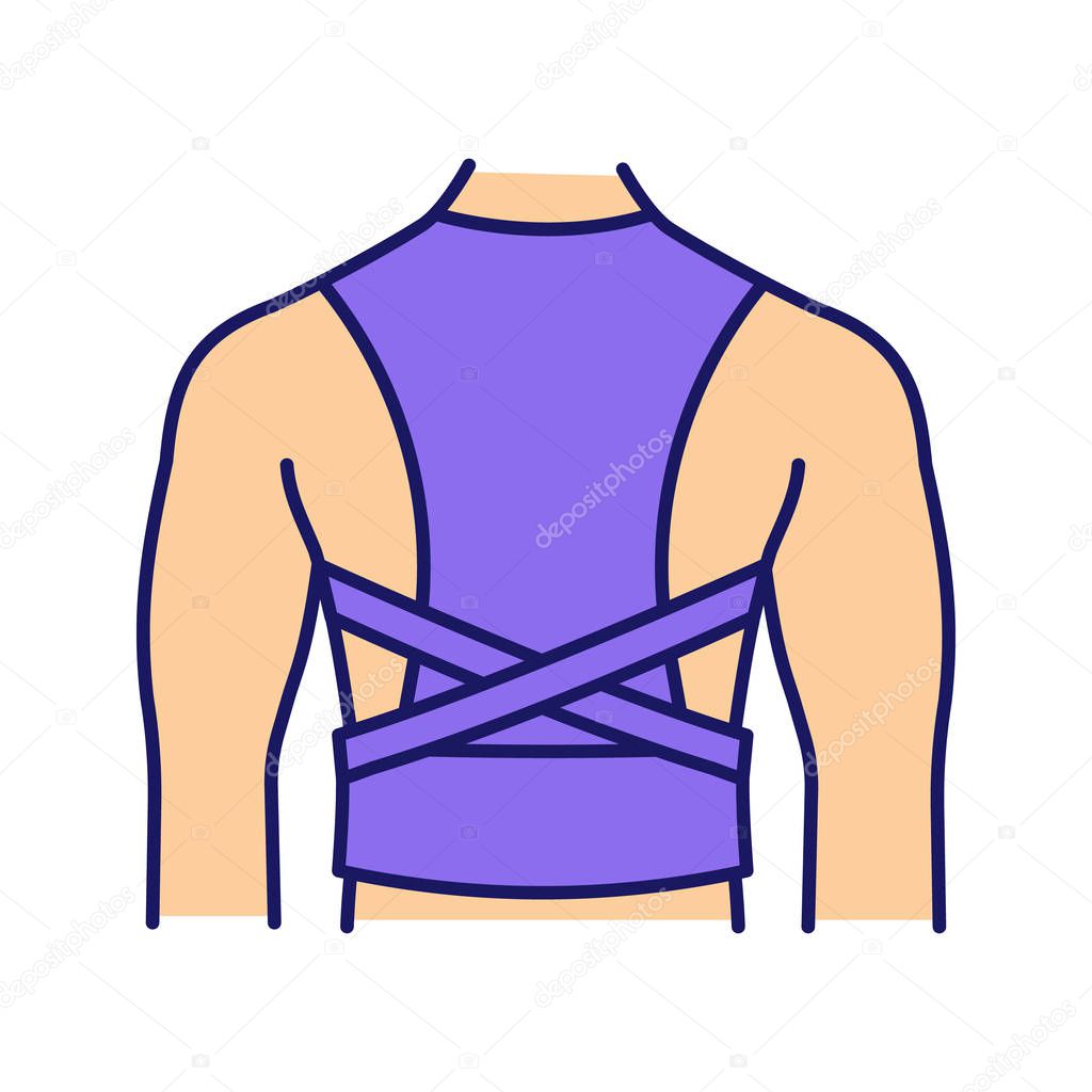 Posture corrector color icon. Back brace. Back support. Orthopedic thoracolumbar corset. Posture support brace.
