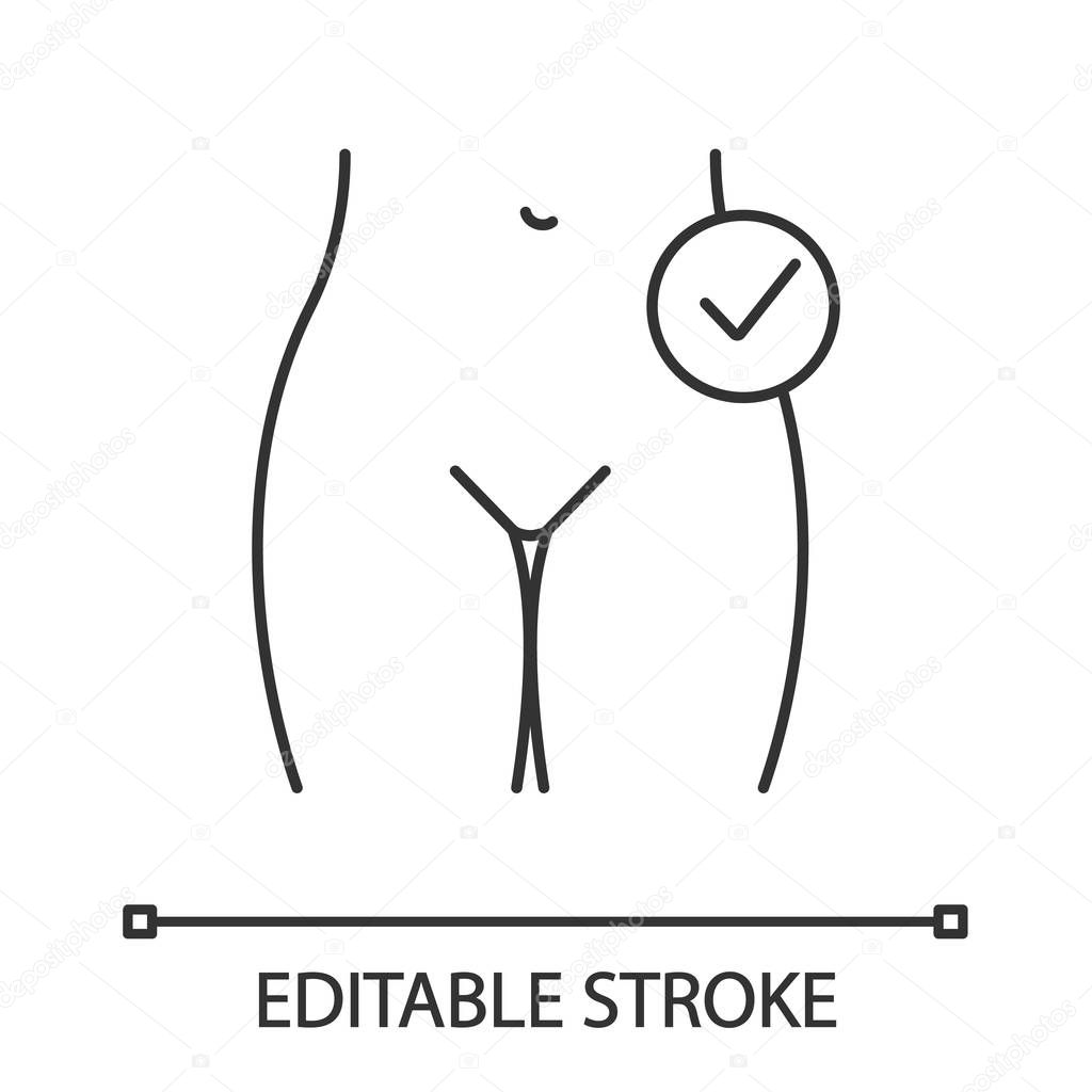 Female reproductive health linear icon. Women's health. Thin line illustration. Successful gynecological exam. 