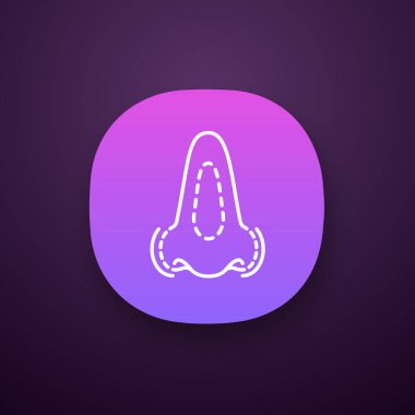 Rinoplasti app simgesi. UI/Ux Kullanıcı arabirimi. Yeniden şekillendirme burun. Plastik cerrahi burun. Yüz gençleştirme.
