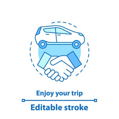 Araba Kiralama anlaşma kavramı simge. Otomatik fikir ince hat illüstrasyon satın alma. Kiralık Araba. Kiralık otomobil. Başarılı carpooling. İzole anahat çizim vektör. Düzenlenebilir kontur