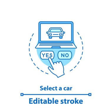 Araba konsepti simgesini seçin. Bu carpooling fikir ince hat illüstrasyon. Bir araba kiralayın. Oto Kiralama. Online taksi sipariş. İzole anahat çizim vektör. Düzenlenebilir kontur