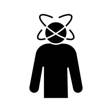 Baş dönmesi glif simgesi. Kişi sersemlemiş hissediyorum. Fizyolojik stres belirtileri. Baş dönmesi, giddiness. Head iplik. Siluet simge. Negatif alan. İzole vektör çizim