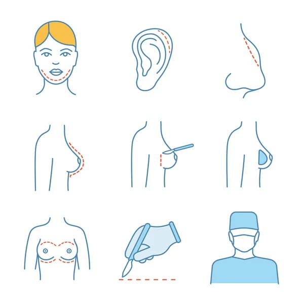 Plastic Surgery Color Icons Set Chin Ear Nose Shape Correction — Stock Vector
