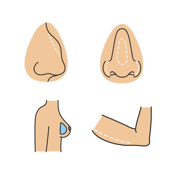 Ορισμός Πλαστικής Χειρουργικής Εικονίδια Χρωμάτων Ρινοπλαστική Αφαίρεση Καμπούρα Εμφύτευμα Στήθους — Διανυσματικό Αρχείο