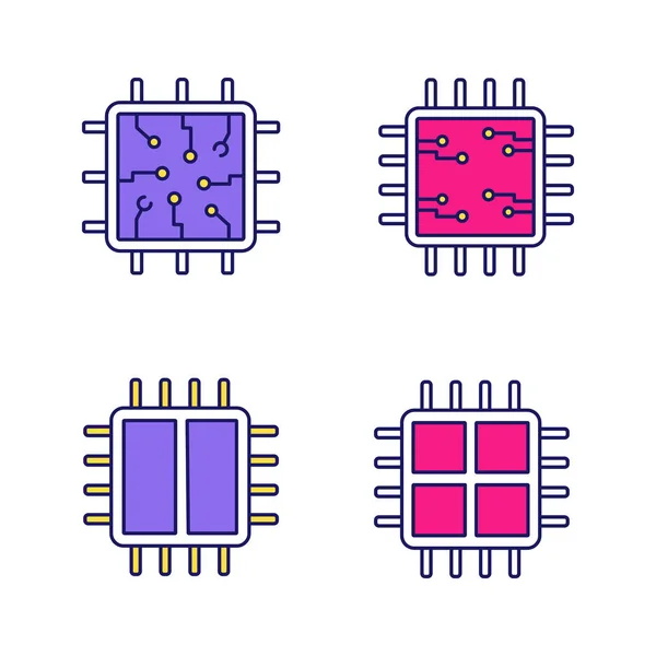 Procesadores Icono Color Chip Microprocesador Unidad Integrada Procesadores Doble Cuádruple — Vector de stock