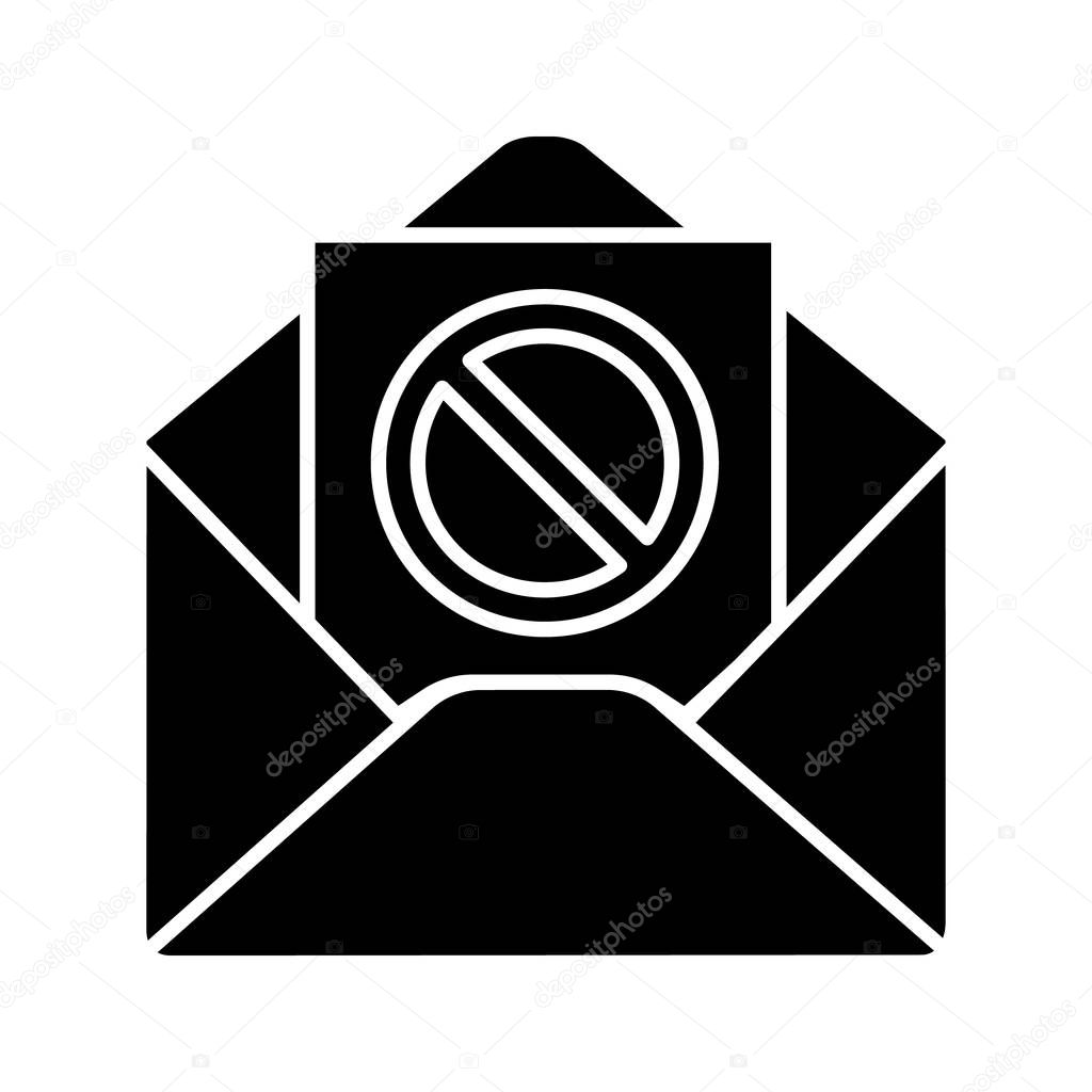 Protest action email notification glyph icon. Social or political movement targeted mailing. Sending letter with protest event details. Remonstration letter. Silhouette. Vector isolated illustration