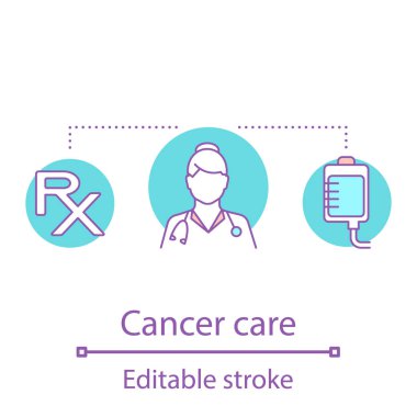 Kanser Bakımı kavramı simge. Onkoloji fikir ince hat illüstrasyon. Eczane. Hemşire. Tıp ve sağlık. 