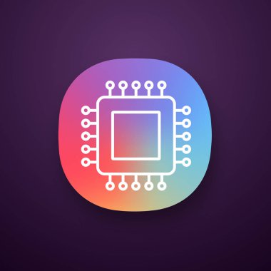 İşlemci app simgesi. UI/Ux arabirimi. Mikroişlemci. CPU. Merkezi işlem birimi. Entegre devre. 