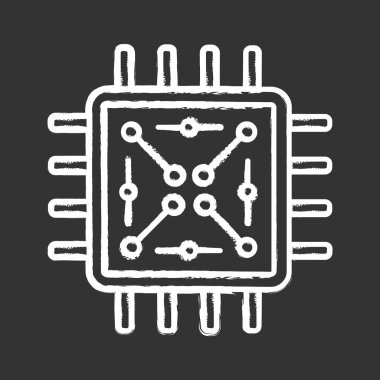 Elektronik devreler tebeşir simgesi ile işlemci. Mikroişlemci Mikri şemalar ile. Çip, miniyonga, küçük parça. CPU. 