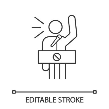 Protestocu konuşma doğrusal simgesi. Siyasi ya da sosyal hareket katılımcı. 