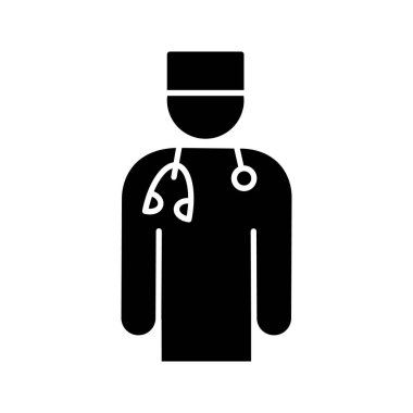 Doktor glif simgesi. Siluet simge. Psikoterapist, psikolog, nörolog. Tıbbi işçi. 