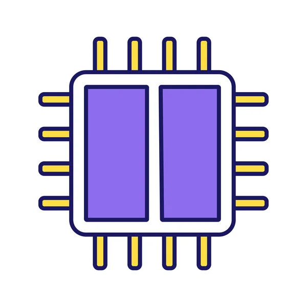 Icono Color Procesador Doble Núcleo Microprocesador Microchip Chipset Cpu Unidad — Vector de stock