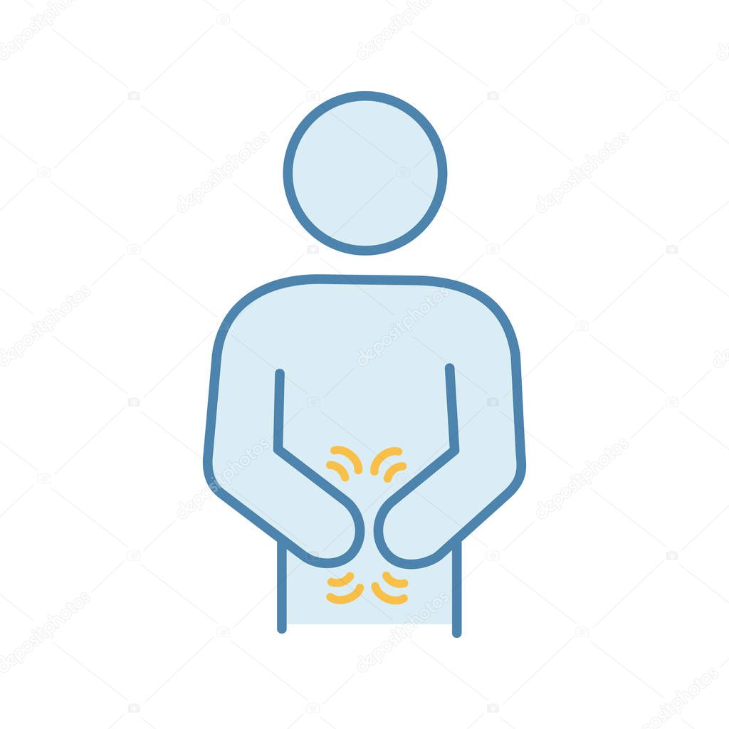 Indigestion color icon. Upset stomach. Stomachache. Digestive disorder. Irritable bowel.