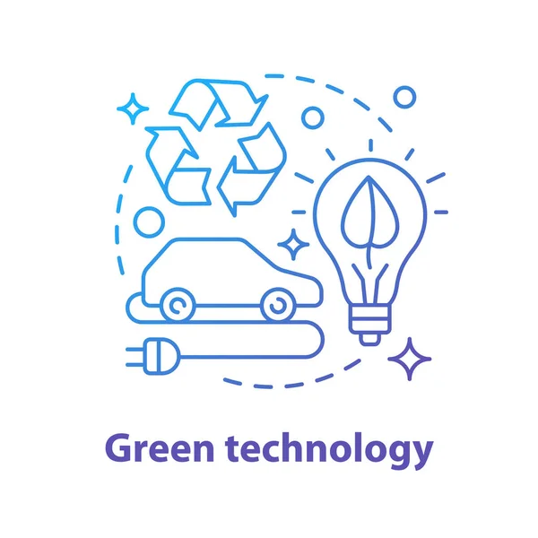 緑の技術コンセプトのアイコン エコ輸送と代替エネルギーの考えが薄い線図 緑の車両 フレンドリーな輸送 環境保護 ベクトル分離外形図 — ストックベクタ