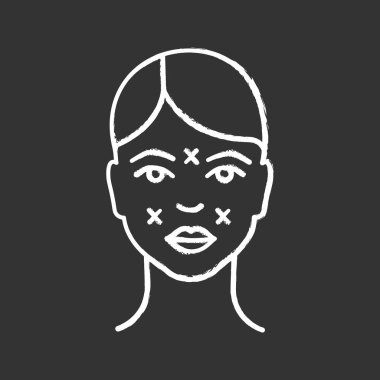 Nörotoksin enjeksiyon siteler simgesini tebeşir. Kozmetik prosedür için yüz biçimlendirme. Nöro toksin enjeksiyon hazırlık. Yüz gençleştirme. İzole vektör kara tahta çizim