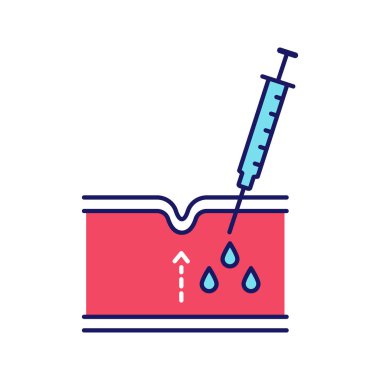 Neurotoxin injection color icon. Subcutaneous injection with neuro toxin. Facial rejuvenation. Wrinkles reducing process in skin section. Injectable filler. Isolated vector illustration clipart