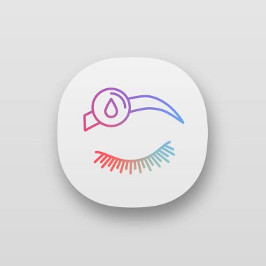 Makyaj temizleme app simgesi. UI/Ux Kullanıcı arabirimi. Renk tonu kaş kaldırma. Kaşları microblading veya hazırlık dövme. Kaş dezenfeksiyon. Web ya da mobil uygulama. İzole vektör çizim