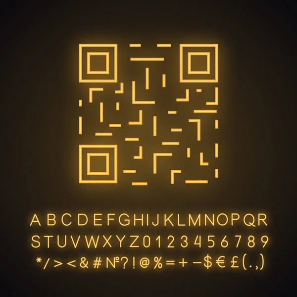 Código Neon Light Icon Identificación Código Barras Matriz Código Datos — Vector de stock