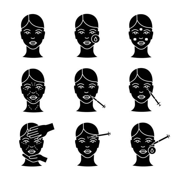 Conjunto Iconos Del Glifo Inyección Neurotoxina Cara Eliminación Maquillaje Crema — Archivo Imágenes Vectoriales
